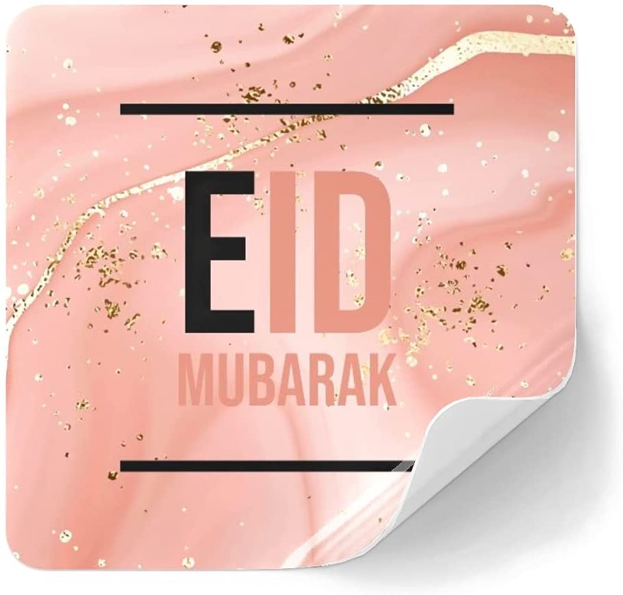 Eid Stickers | Pink liquid marble with gold glitter splatter