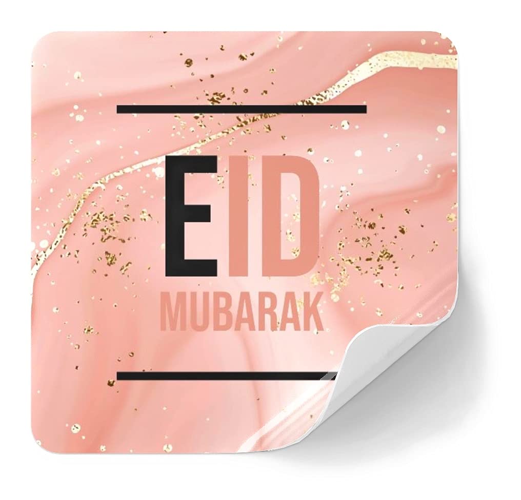 Eid Stickers | Pink liquid marble with gold glitter splatter
