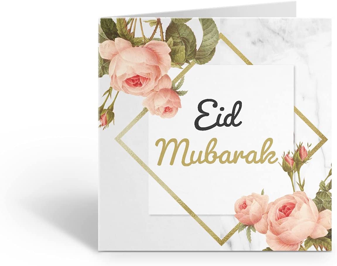 Eid Greeting Card Set of 10 Mini greeting Cards (8cm) 10 Envelopes 10 Stickers Featuring coral floral design