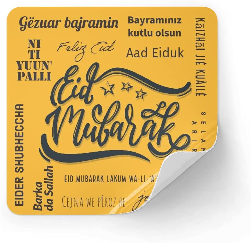 Eid Stickers | Black Multi Language Typography against Yellow Background