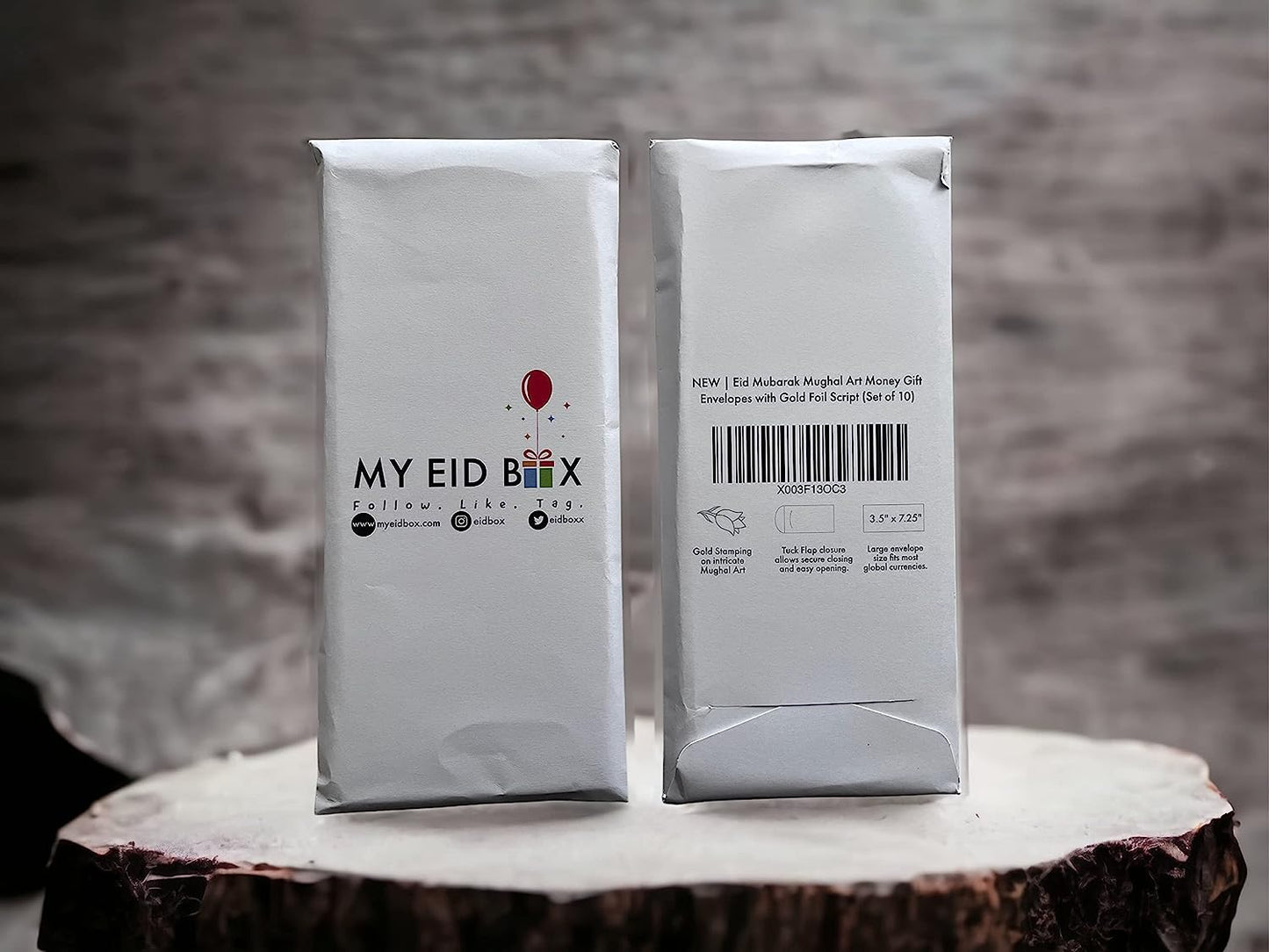 Mughal Floral Art Eid Mubarak Gold Stamp Vintage Envelopes Money Gift card Mubarak (Set of 10 | 7.5 inch X 3.5 inch)