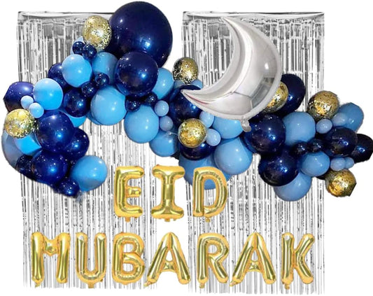 Eid Mubarak Navy Blue Balloon Garland Kits Confetti Balloon Garland Arch Set Kit For Party Decoration Balloon sets…