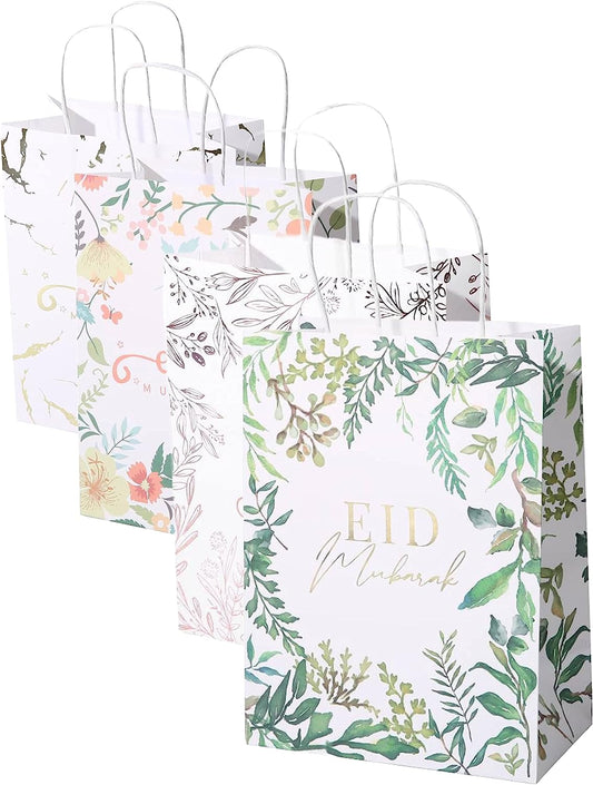 12 PCS Eid Mubarak Paper Gift Bags Ramadan Medium for Eid party, Muslim Party, Eid Decoration, Eid Gift Wrapping (20.7cm x 11.5cm x 27.7cm)
