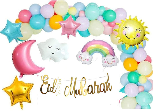 Eid Mubarak Candyland Pastel Balloon Garland kit Eid Party Decoration Set Party Supplies Includes Banner