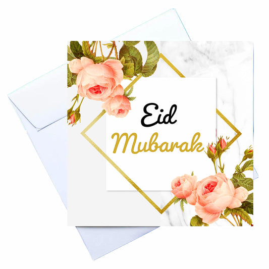 Eid Greeting Card Set of 10 Mini greeting Cards (8cm) 10 Envelopes 10 Stickers Featuring coral floral design