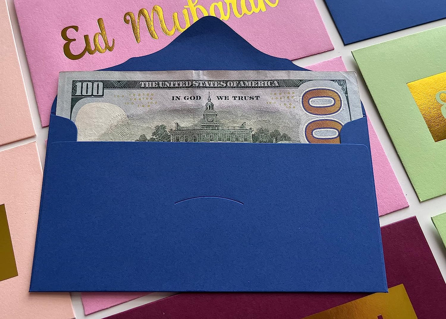 Gold Stamp Eid Mubarak flap envelopes money gift card (Set of 10 | 86mm X 160mm)