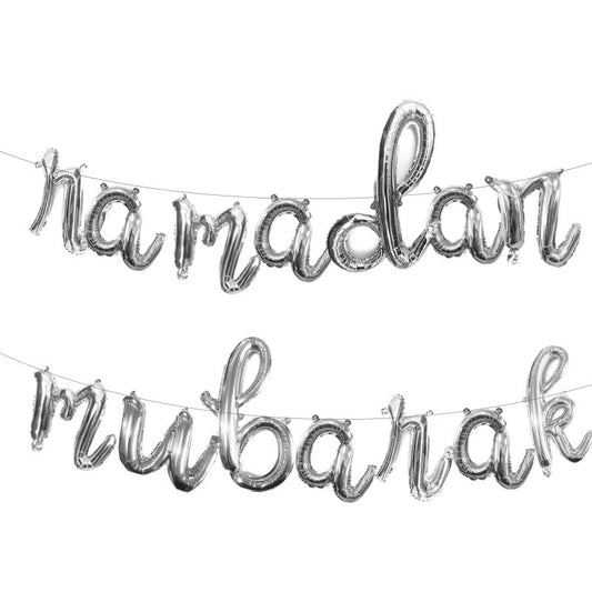 Ramadan Mubarak Cursive Banner (Silver)