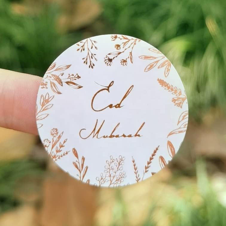 40 Pcs Eid Mubarak Stickers (4cm) Self Adhesive Use for Goodie Bags, Party Favors, Money Envelopes, Greeting Cards, Gift Bags,Gift Boxes, and Cookie Box (Foil Stamping)