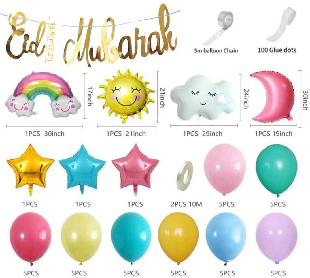 Eid Mubarak Candyland Pastel Balloon Garland kit Eid Party Decoration Set Party Supplies Includes Banner