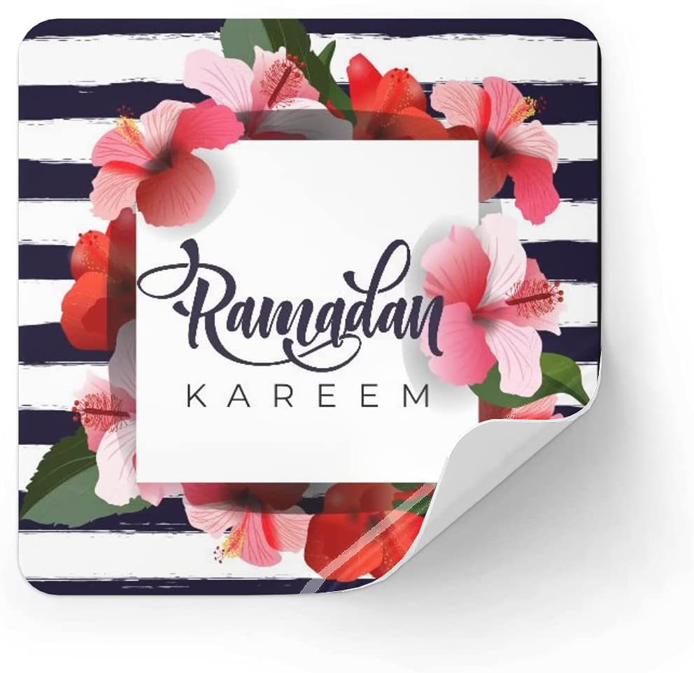 Eid Stickers | Hibiscus Red Flowers with Striped Background
