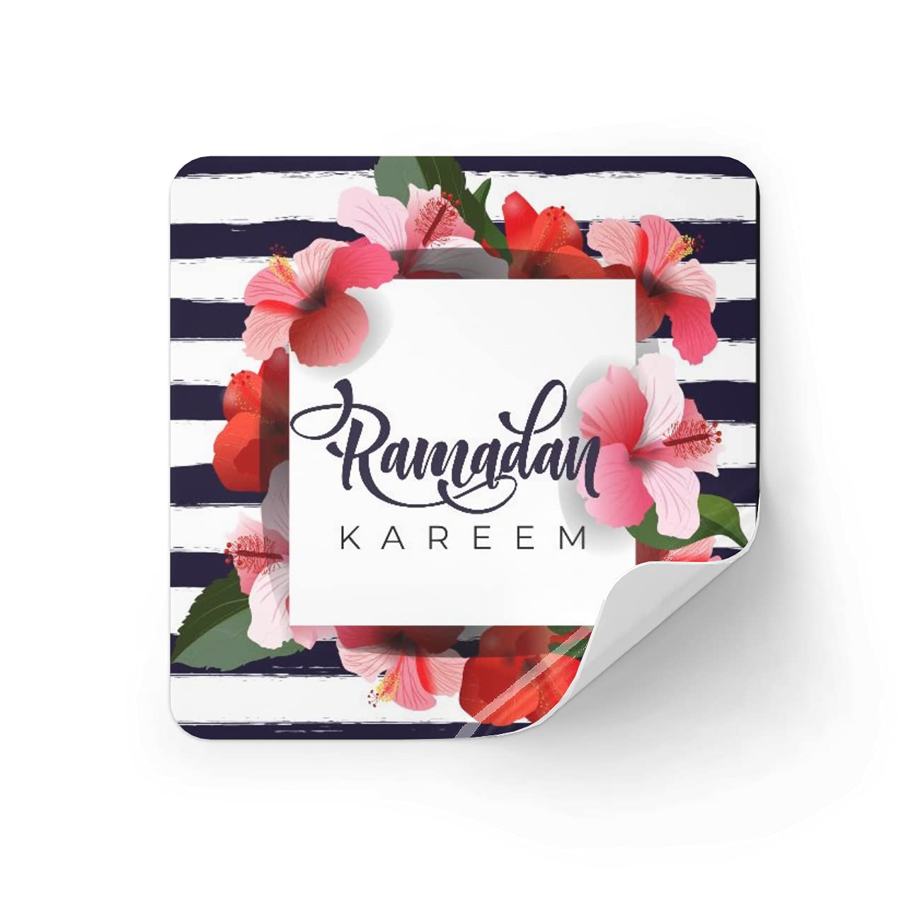 Eid Stickers | Hibiscus Red Flowers with Striped Background