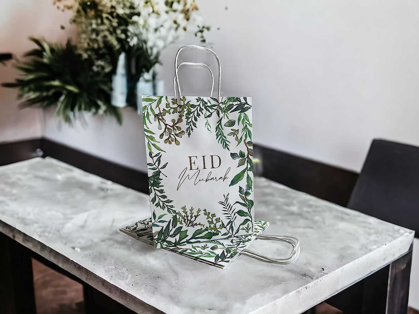 12 PCS Eid Mubarak Paper Gift Bags Ramadan Medium for Eid party, Muslim Party, Eid Decoration, Eid Gift Wrapping (20.7cm x 11.5cm x 27.7cm)