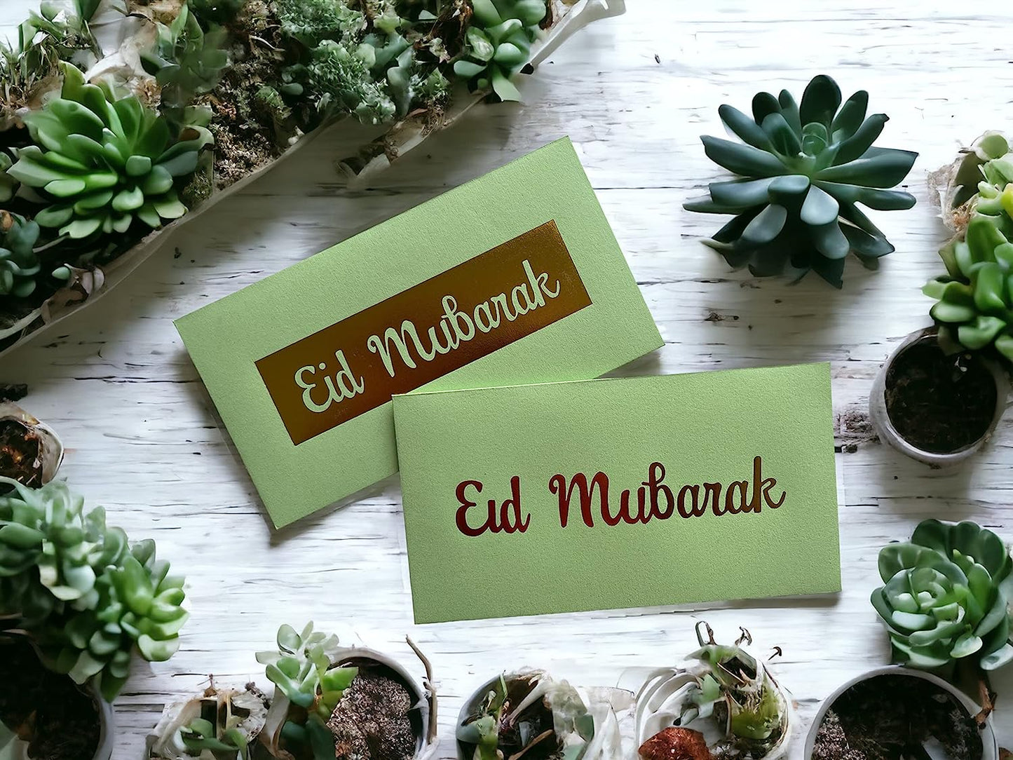 Gold Stamp Eid Mubarak flap envelopes money gift card (Set of 10 | 86mm X 160mm)